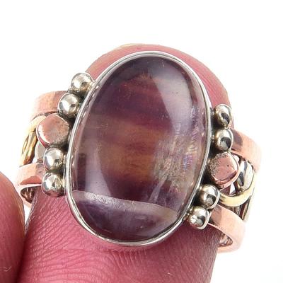Natural Fluorite Gemstone Handmade 925 Sterling Silver Two Tone Ring Size 8 j2E54