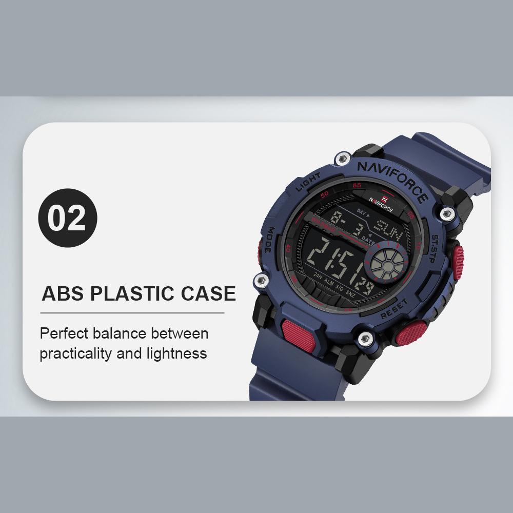 Naviforce Original Men LCD Digital Watch Lightweight Silicone Strap Waterproof Calendar Date Chronograph Alarm Men Boys Outdoor Watch NF7133