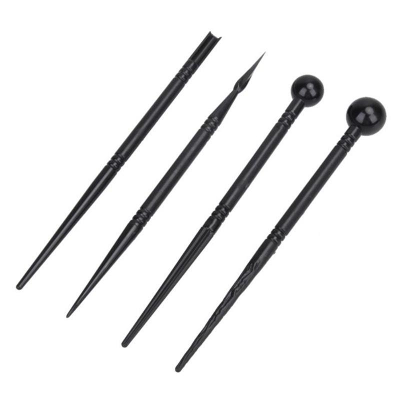 

4 Pieces Black Plastic Double-Headed Clay Sculpting Tools Indentation Pen Pottery Sculpture Tool Cake Fondant Decoration Tool