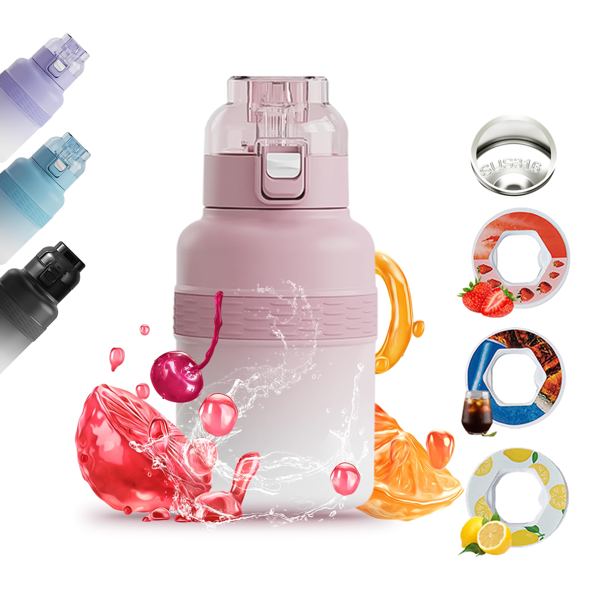 

Air A Water Bottle, 600ml, Insulated 316 Stainless Steel Sports Water Bottle with 3 Fruit Flavors, Zero Sugar & BPA-Free, Gradient Colors, Keeps Water