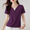 V-Neck Short-Sleeve T-Shirt for Women: Stylish Summer Loose Fit, Perfect for Middle-Aged Moms