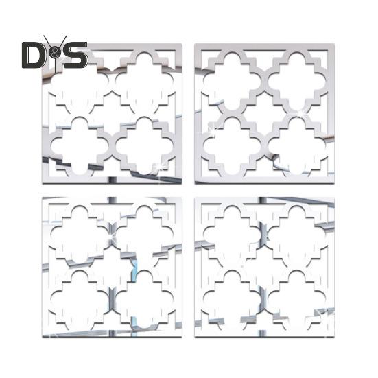 

4 шт./компл. Геометрическая наклейка на стену для зеркала, съемная, самоклеящаяся, для домашнего офиса, гостиной, спальни, кухни, шкафа, полая, декоративная наклейка 27cm серебряный