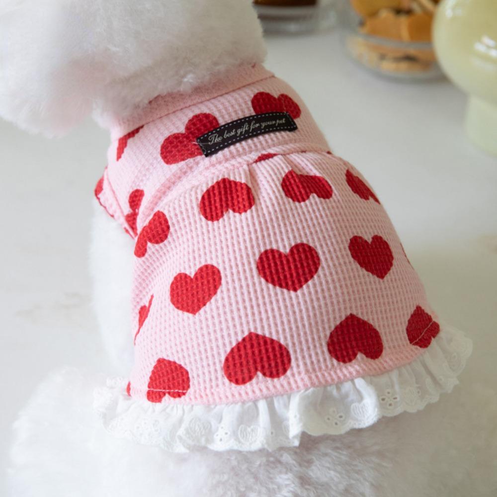 Autumn Winter Love Waffle Tank Top Skirt Dog Dress Home Cute Pet Clothes Teddy Bichons Puppy Clothes Dog Dresses for Small Dogs