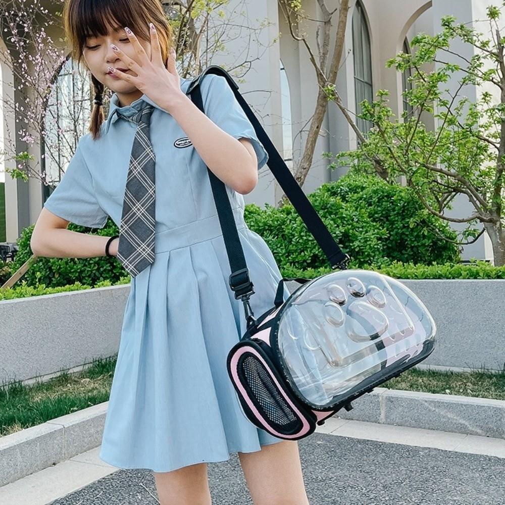 Breathable Pet Shoulder Bag Transparent Foldable Pet Carrier Lightweight Large Capacity Portable Shoulder Strap Bag