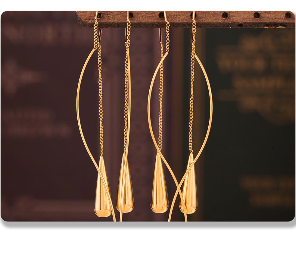Women's Luxury Water Drop Tassel Earrings - Stainless Steel Wire, Modern Design