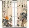 Asian Curtains   Vintage Japanese Ink and Landscape Crane Traditional Cherry Blossom Flower Sun Window Treatments Drapes for Girl
