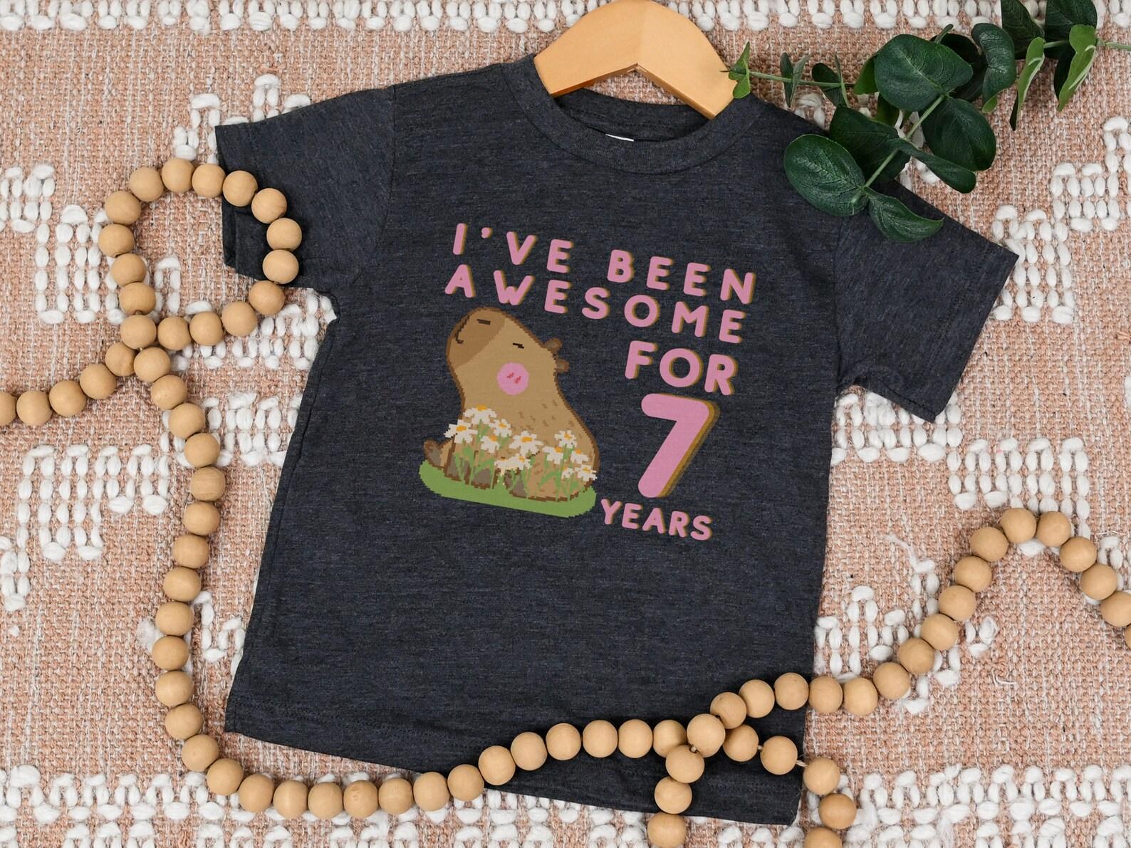 Capybara 7th Birthday Shirt for Girls, Seventh Birthday Party Tshirt, Cute Preppy Bday Shirt for Capybara Lovers, Awesome Girly Birthday Top 120