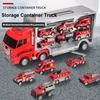 New Storage Container Truck Model Simulation Engineering Fire Military Fleet Toy with Six Alloy Cars Children's Car Toy Gift