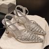 Fashion Women's Sequined Baotou High Heels Summer New Pointy, Shallow Hollowed-out Line with Non-slip Stiletto Sandals