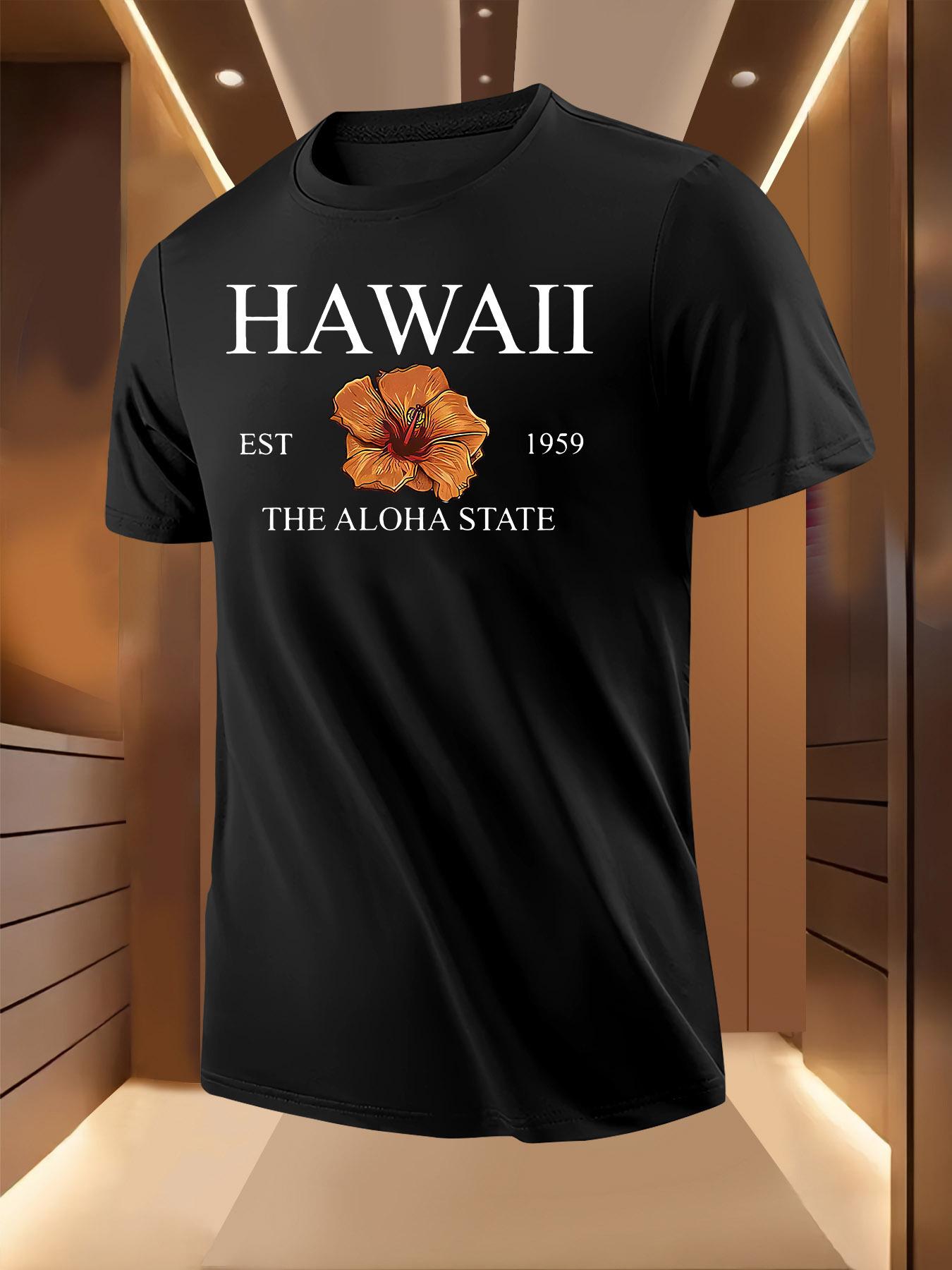 Hawaiian Hibiscus Tshirt - Black with Orange Floral - Lig... L