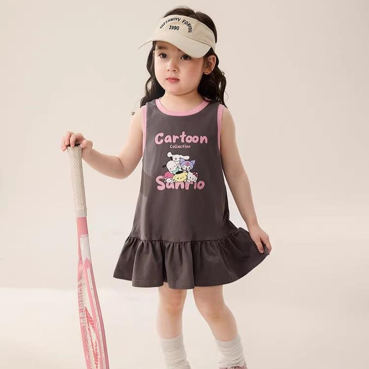Summer Cartoon Girl Sporty Gray Tank Dress