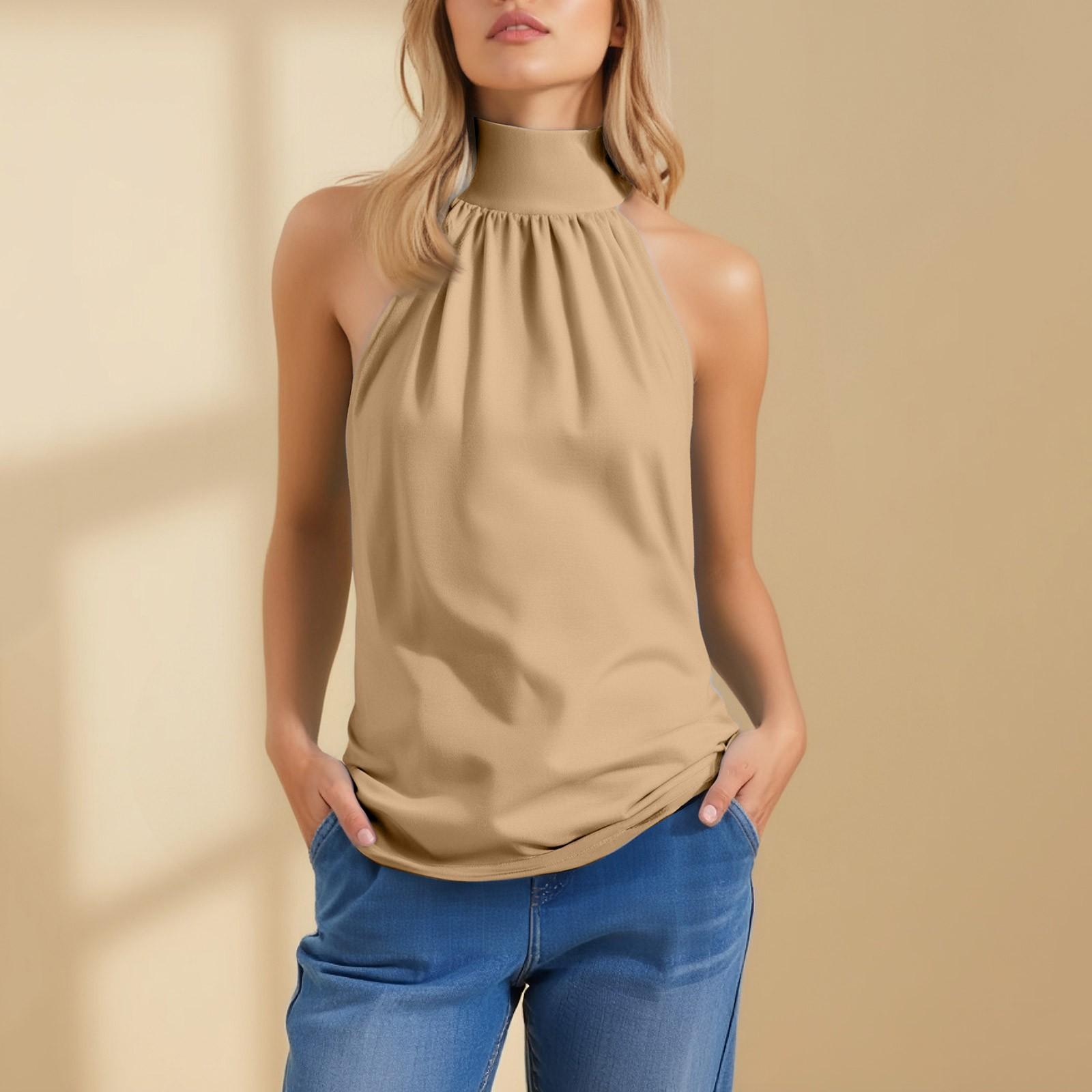 

Жіночий модний та повсякденний безрукавний однотонний сексуальний топ з відкритою спиною S хакі