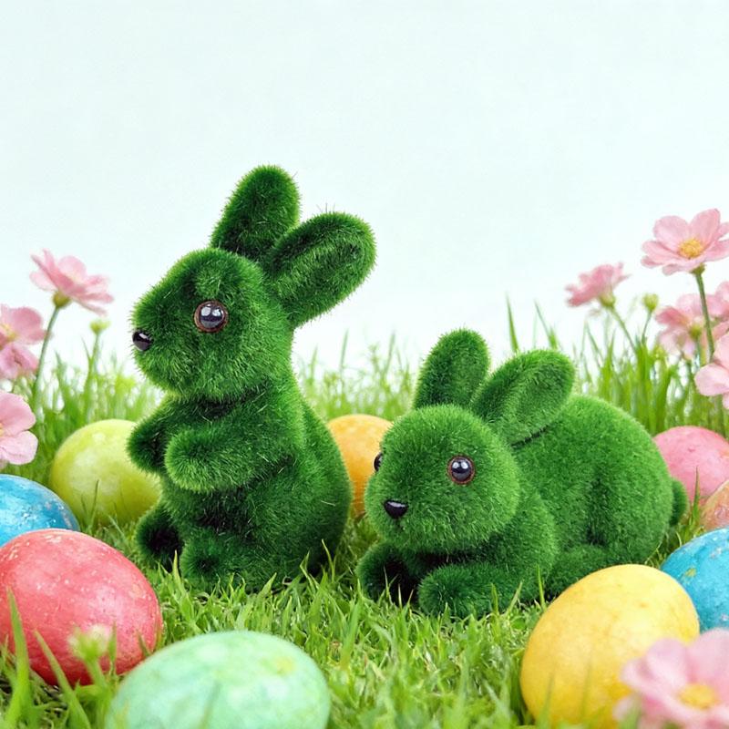 1-20PCS 3D Realistic Easter Bunny Green Foam Flocking Moss Rabbit Craft Ornament Gardening Decor Spring Home Decoration