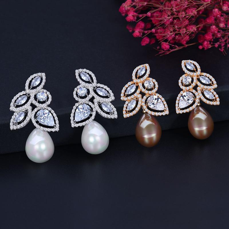 CMM Sparkling Flower Leaf AAA Zirconia Drop Earrings