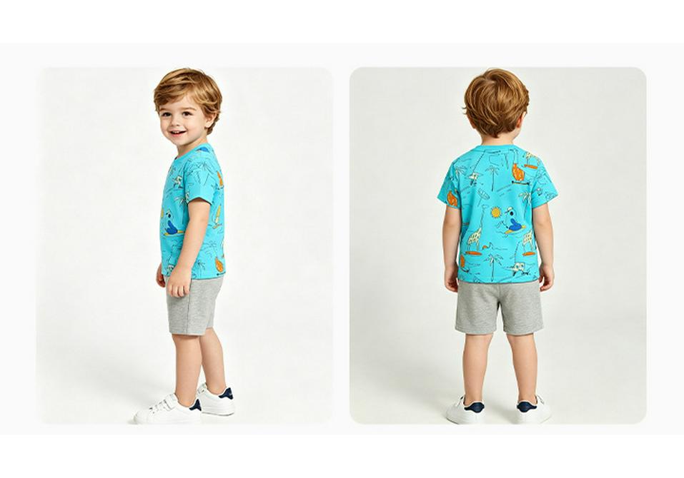 Neues Sommer-Print-Kleinkind-Kurzarm-Baumwoll-T-Shirt mit Rundhalsausschnitt