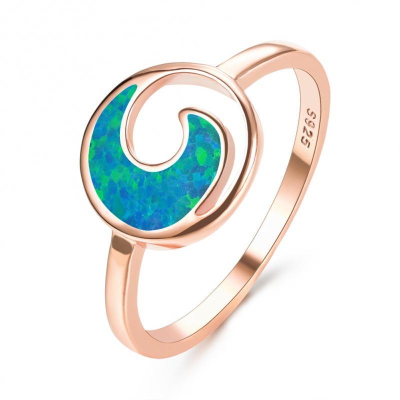 

European and American fashion personality rose gold S white and blue Opal moon bend ring women s versatile ring no. 10
