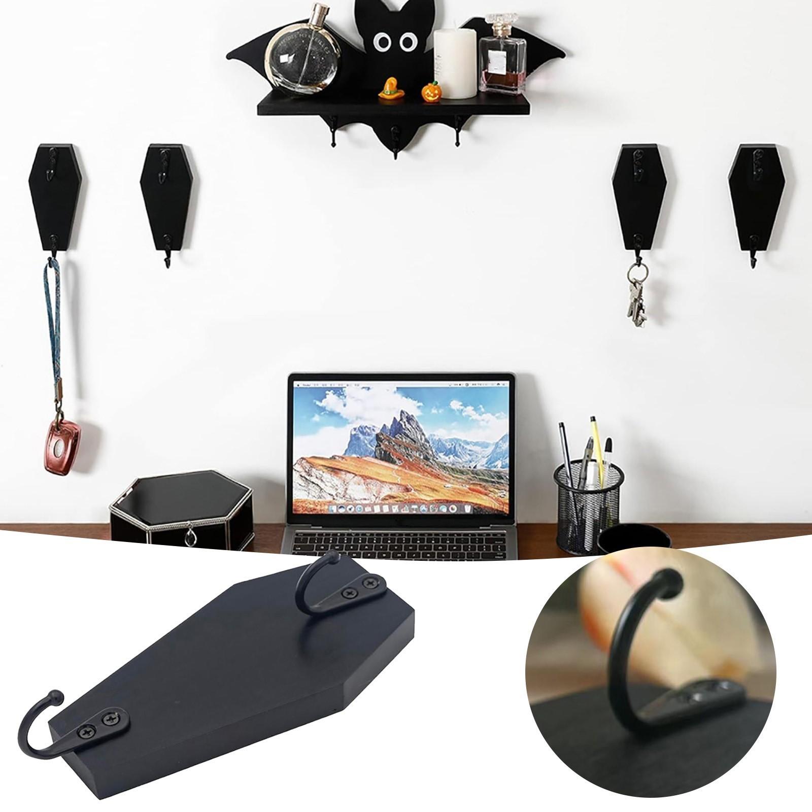 Halloween Coffin Key Holder Casket Shape Coat Hooks Spooky Gothic Home Decor For Wall Halloween Black Wooden Hanger For Keys One Size чёрный