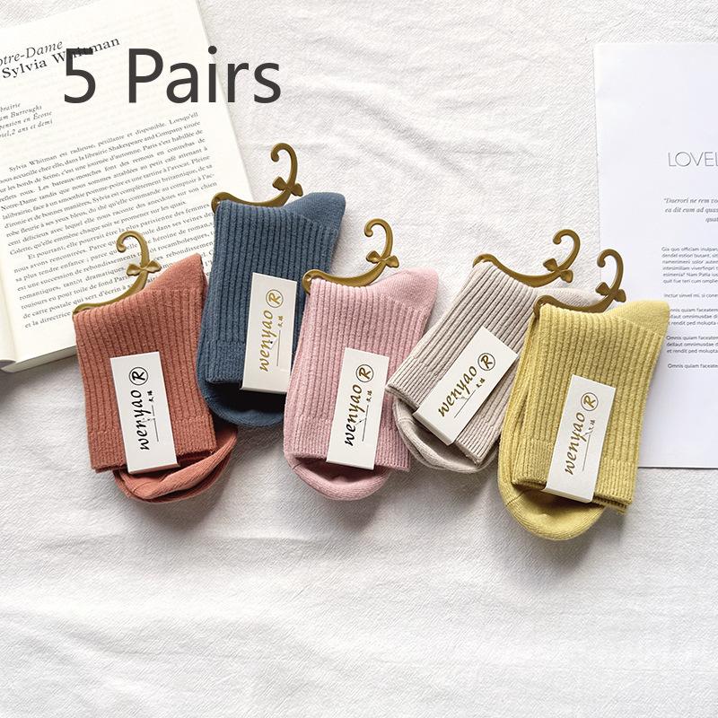 

5 пар женских весенне-осенних носков из чистого хлопка, впитывающих пот и дезодорирующих 5 Pairs