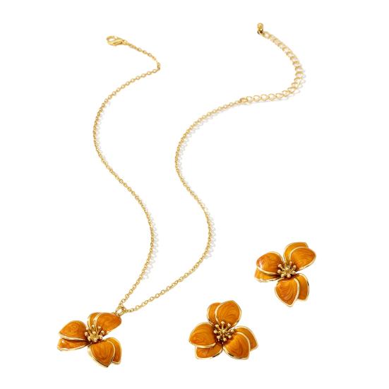 2Pcs/Set Women Jewelry Set Enamel Flower Charm Adjustable Length Necklace Faux Pearl Drop