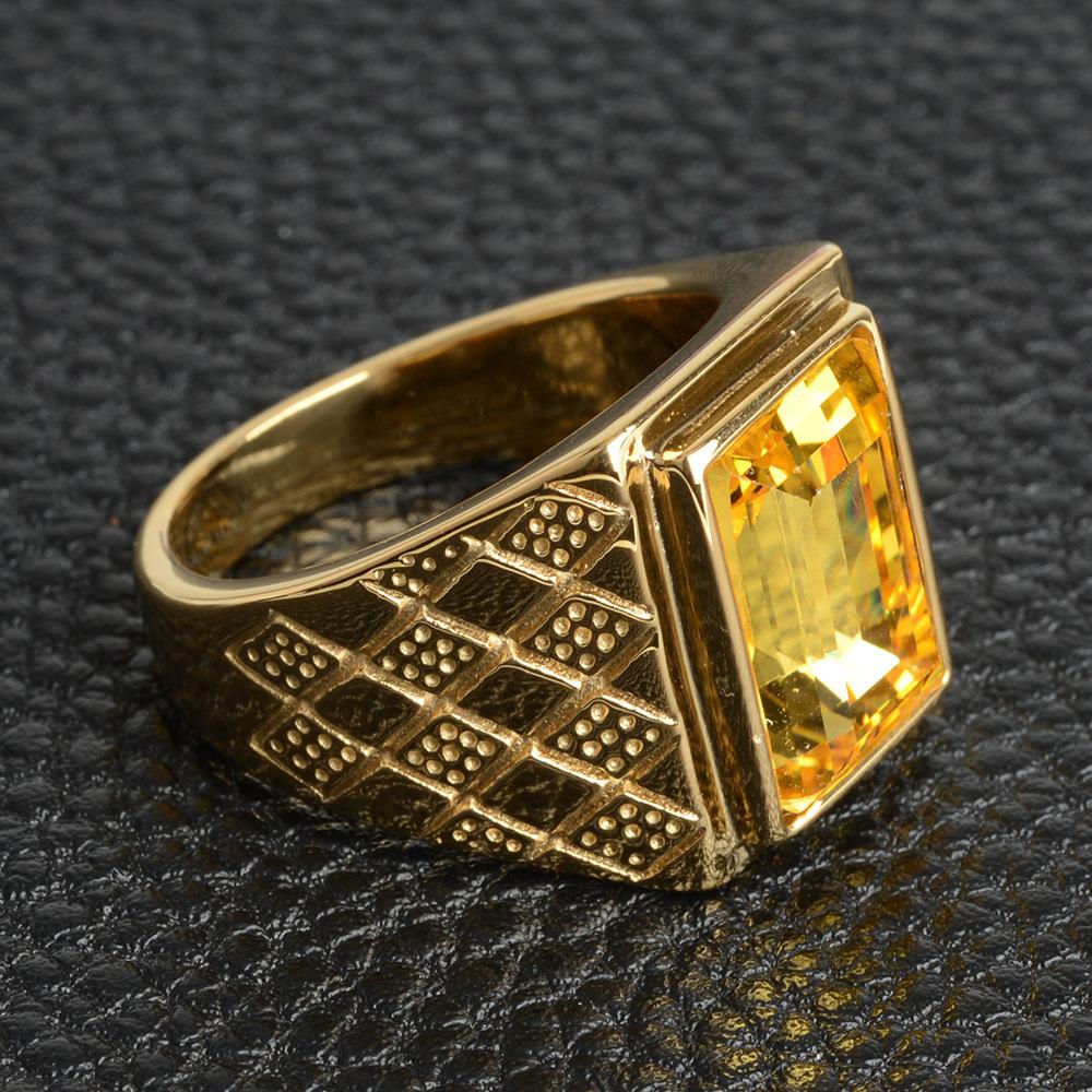 Keisha Lena Men Black Stone Signet Rings Stylish Rhombus Design Male Ring Gifts Jewelry
