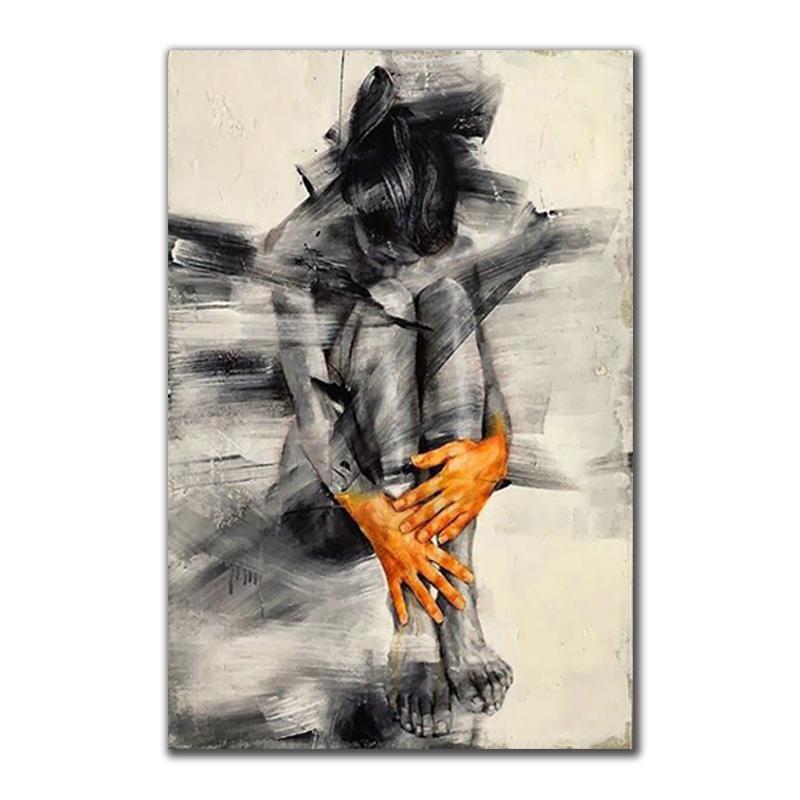 

Абстрактная обнаженная женская фигура, художественные картины на холсте, черно-белые постеры, принты, настенные художественные картинки для декора гостиной, Cuadros 50X70cm Unframed