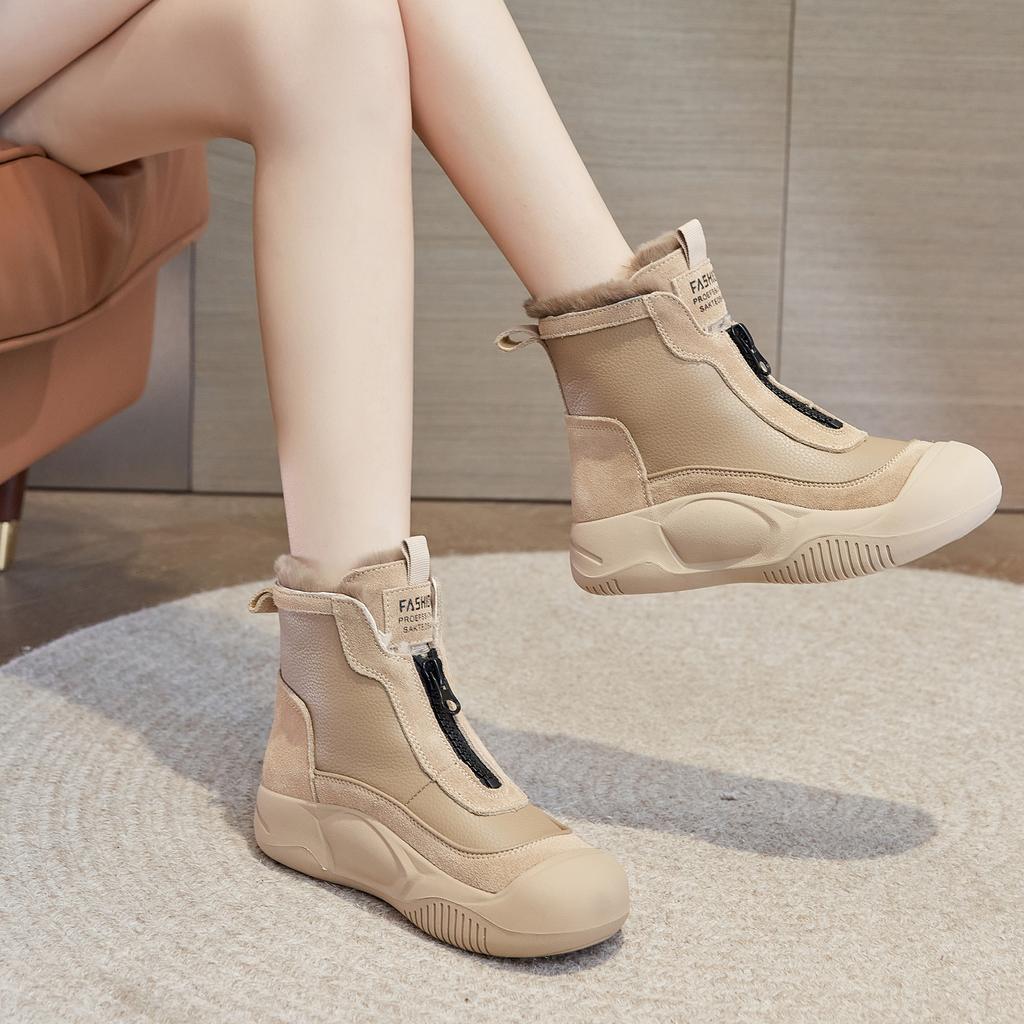 Snow boots women's autumn and winter new casual high-top thick-soled thickened cotton shoes winter zipper velvet short boots tide