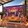 Skeletons Skull Halloween Horror Backdrop, Multicolor Polyester Banner for Wall Decor & Celebration