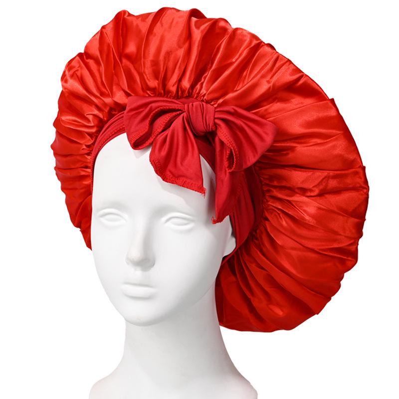 Extra Large Satin Bowknot Sleep Cap for Women's Hair Care