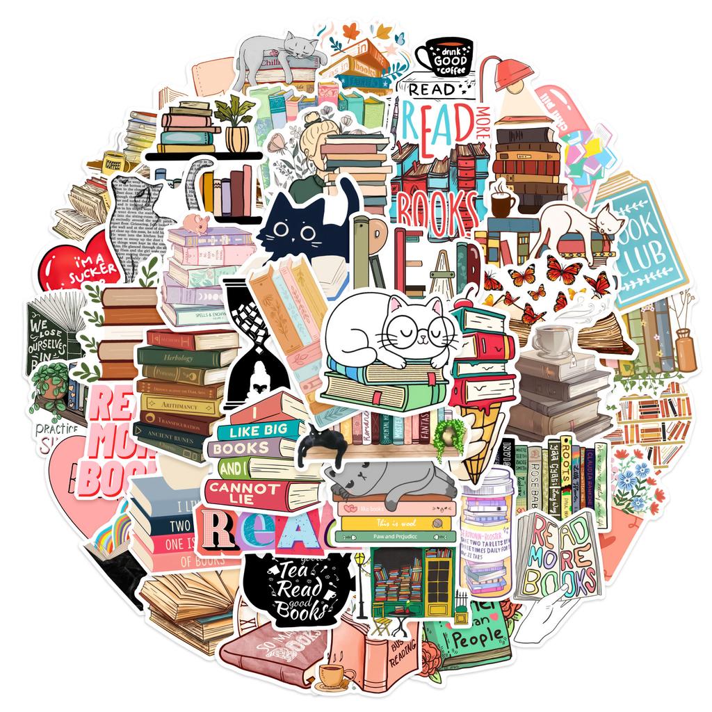 50Pcs Diary Book Reading Stickers Aesthetic Diy Scrapbook Notebook Phone Laptop Guitar Luggage Stationery Graffiti Sticker Toy