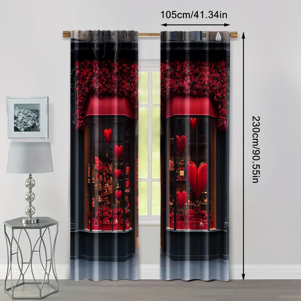 2pc,  Valentine's Day Window Treatment Curtains Romantic Confession Rose Fabric,Without Electricity Party Decorations Suitable