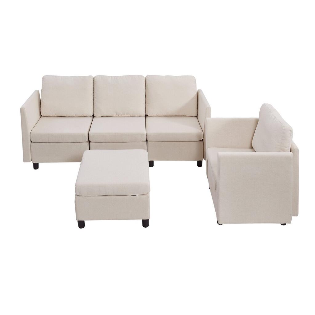Modular Sectional Sofa, Modern 5-Seater Modular Sofa with Hidden Storage, Cloud Sectional Couch with High Rebound Sponge, Solid Wood Frame Upholstered