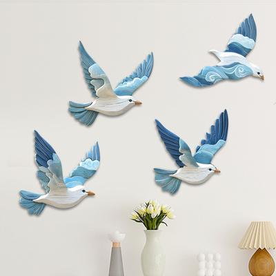 Set da 4 Pezzi Decorazione da Parete in Legno Piccione Blu Fattoria Rustico Arte Murale Uccello Casa Ufficio Soggiorno Camera da Letto Ornamento da Appendere a Parete