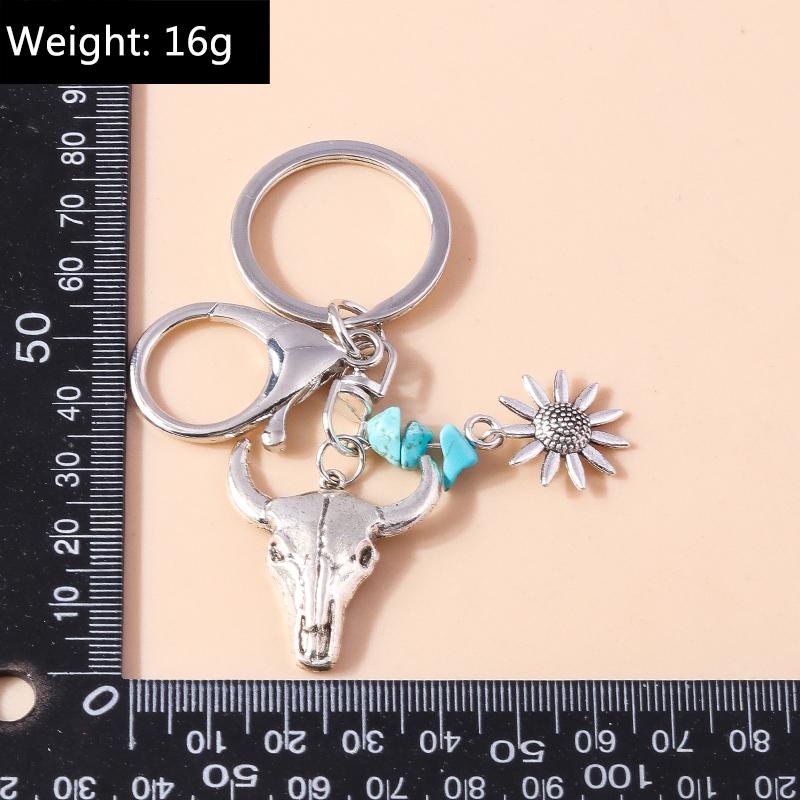 Retro Ethnic Turquoise Animal Keychain Metal Bohemian Tassels Key Ring Pendants for Bag Decor DIY Key Chain Accessories