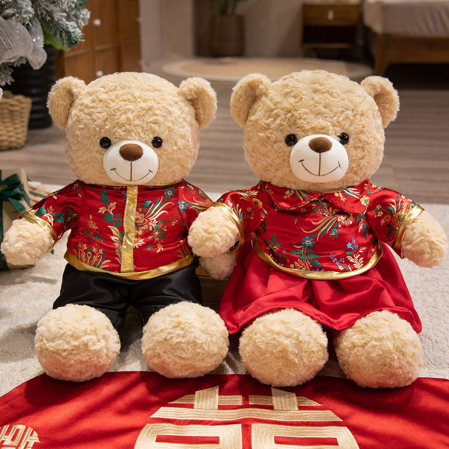 

Newbies Bear Doll Dress Wedding Doll Plush Toys Pair of Ornaments Dolls Pressing Bed Wedding Gift 40cm