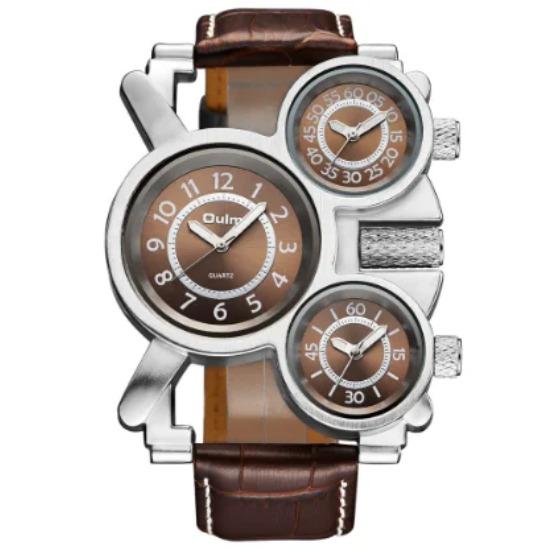 

UTHAI BK117 Trendy Multi Time Zone Men watch Three Time Zone Creative Belt Quartz Watch Business Clock Gift watches for man