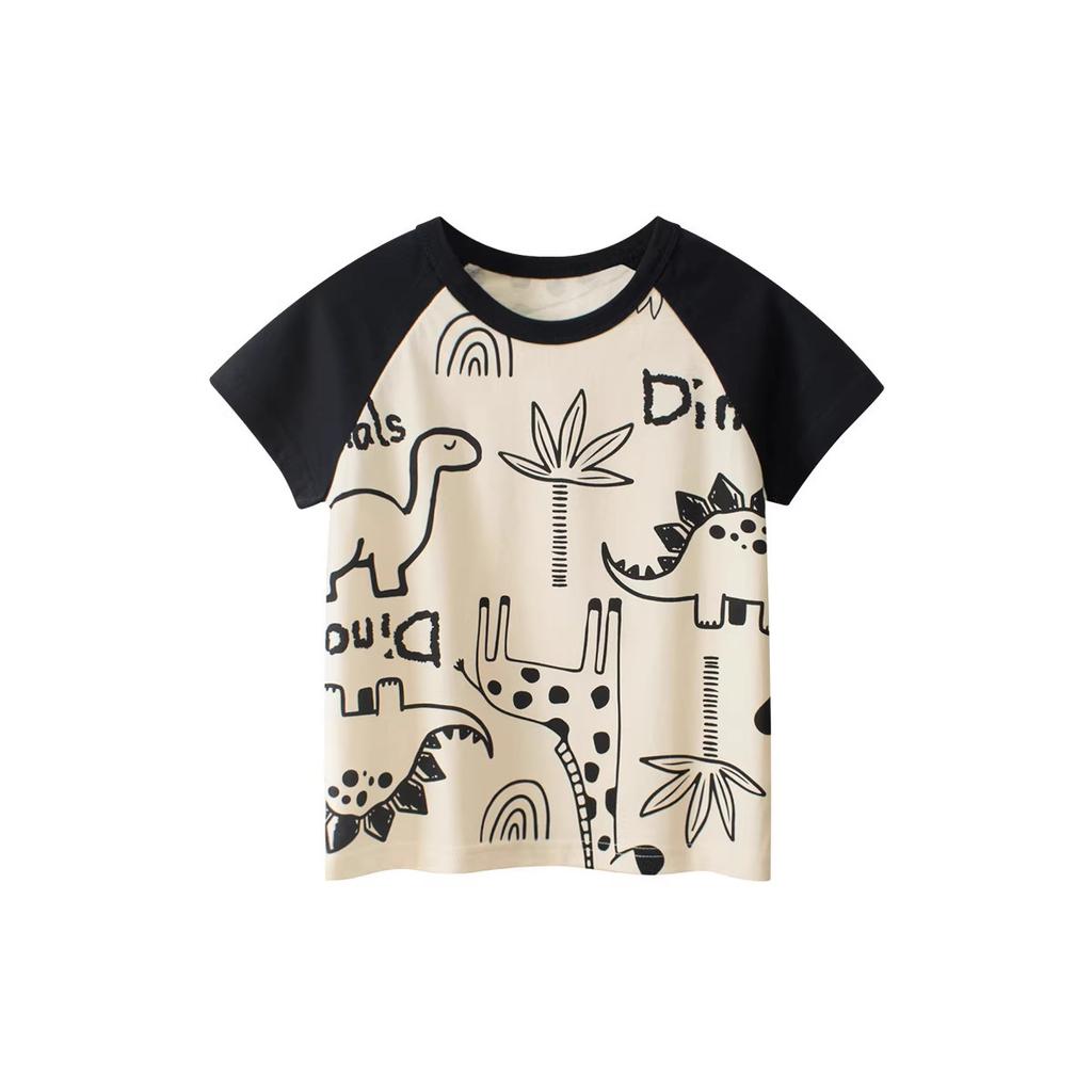 Boys Summer Short Sleeve T Shirt with Dinosaur Print for Toddlers and Kids