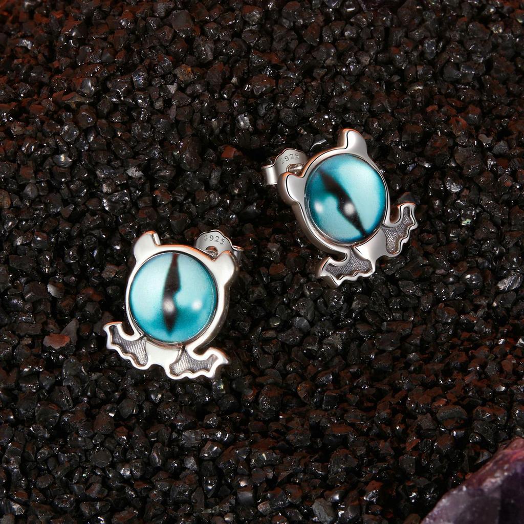 Vintage Sex Demon Eyes Stud Earring S925 Sterling Silver Oxidized Halloween Earrings