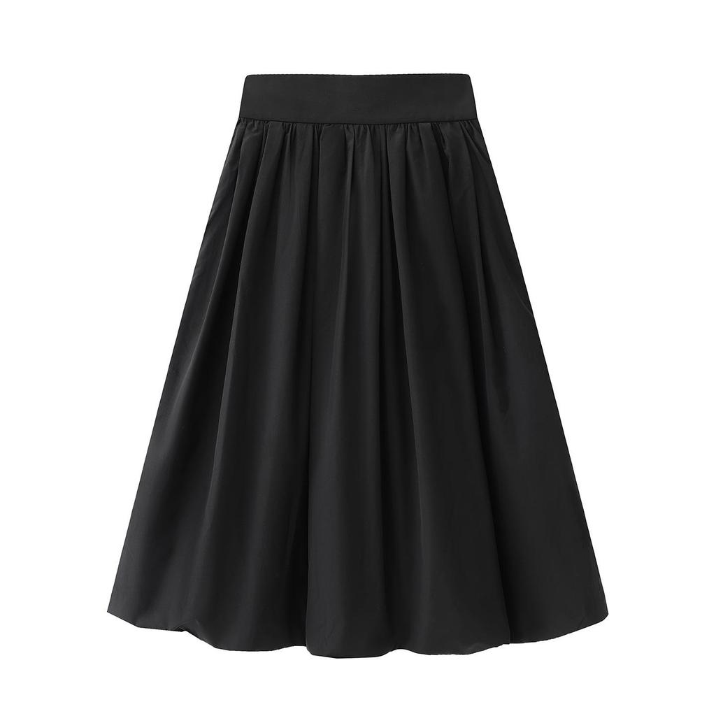 2025 Winter Women's Casual Black High-Waisted Full Skirt