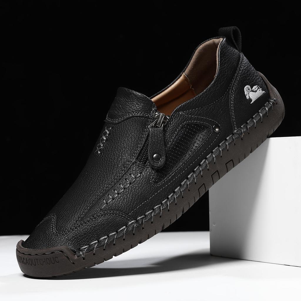 Handmade Leather Men Shoes Casual Slip On Loafers Breathable Leather Shoes Men Flats Fashion Moccasins Tooling Shoes Plus Size