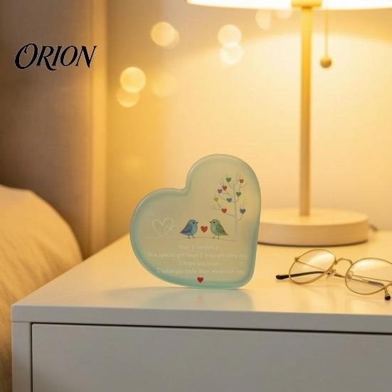 Decorative Ornament for Bedside Table Heart Shape Acrylic Friendship with Engraved Verse & Bird Tree, Desktop Meaningful Presents Colleague Art Decor