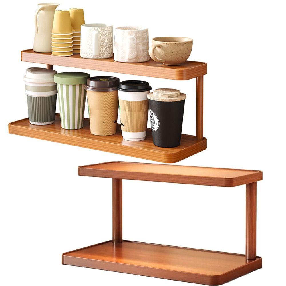 Freestanding Wooden Storage Rack Easy Access Tabletop Cup Holder  Tea Room