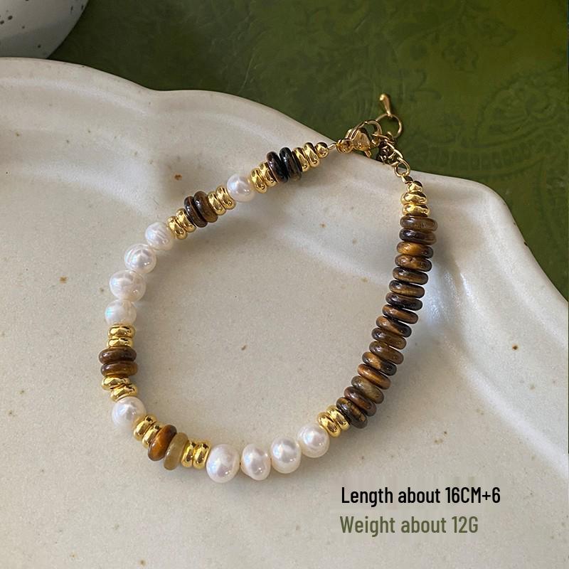 Natural Freshwater Pearl & Tiger Eye Bohemian Necklace - Autumn/Winter French Retro Clavicle Chain for Women