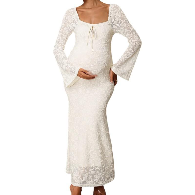 Maternity Dress Fall Winter Flared Sleeve Fitted Elegant Gown