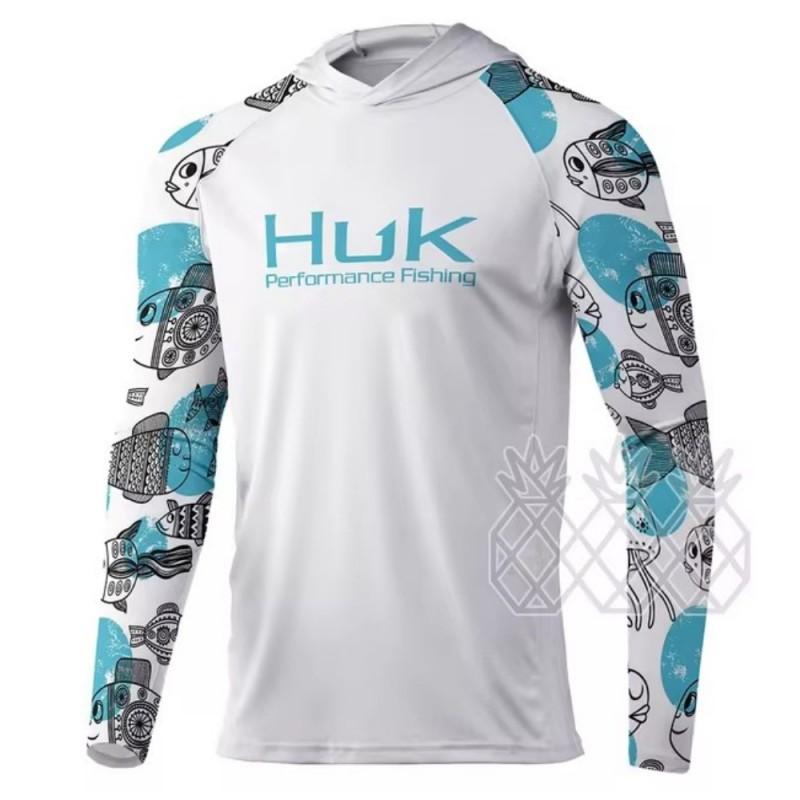 HUK Long-sleeved Fishing Clothes UPF+50 Sunscreen Breathable Outdoor Sports Men's Sweat-absorbing Hooded T-shirt