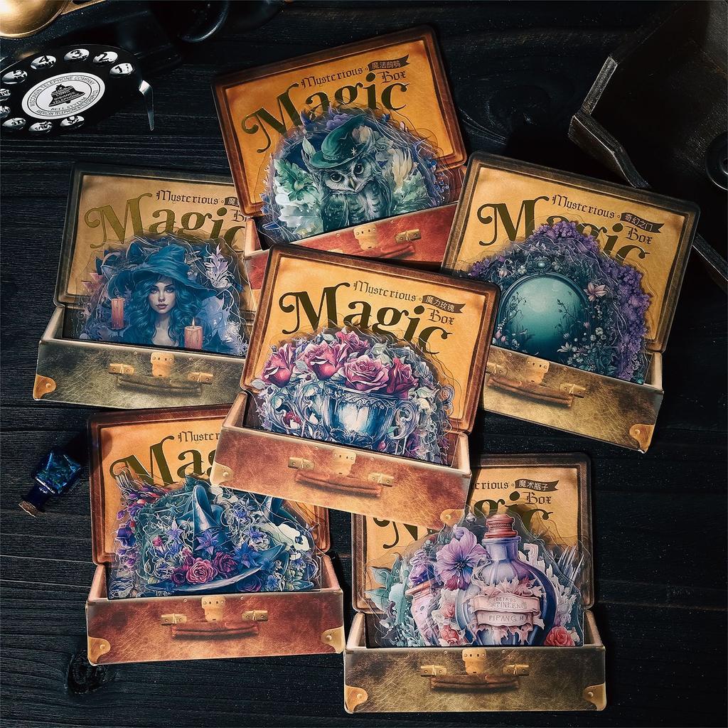 Retro Gothic Style PET Stickers Collage Clipbook Diary Scrapbook Decoration Materials Mysterious Magic Box Series Pasters 20 Pcs/ Pack
