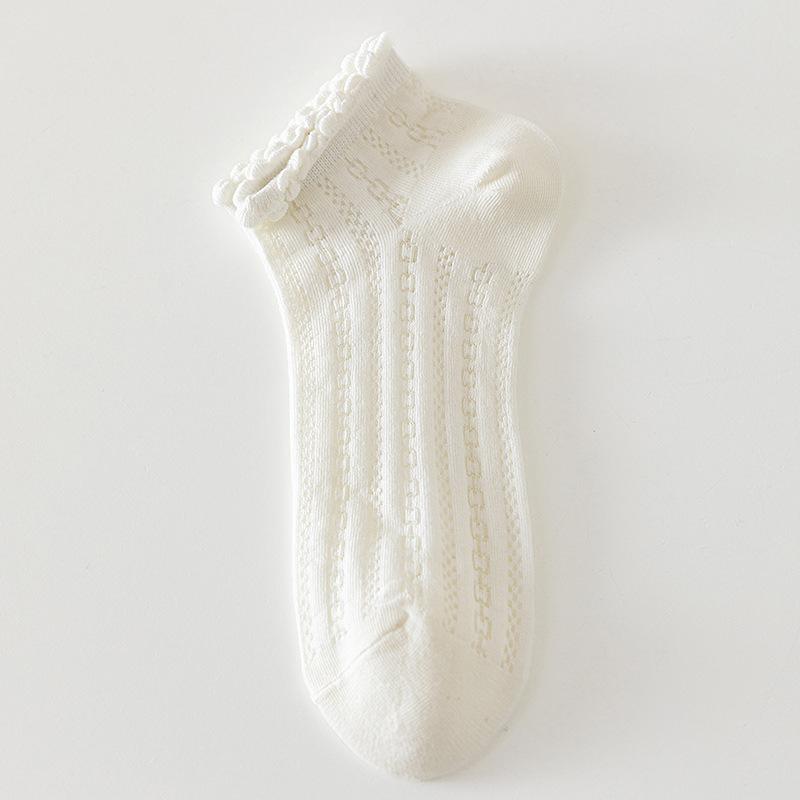White Summer Thin Pure Cotton Mesh Breathable Bow Lace Girls' Summer Short Socks
