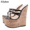 Eilyken Sexy Super 18CM High Heels Platform Wedges Pinch Slippers Women Sandals Mules Shoes Size 35-42