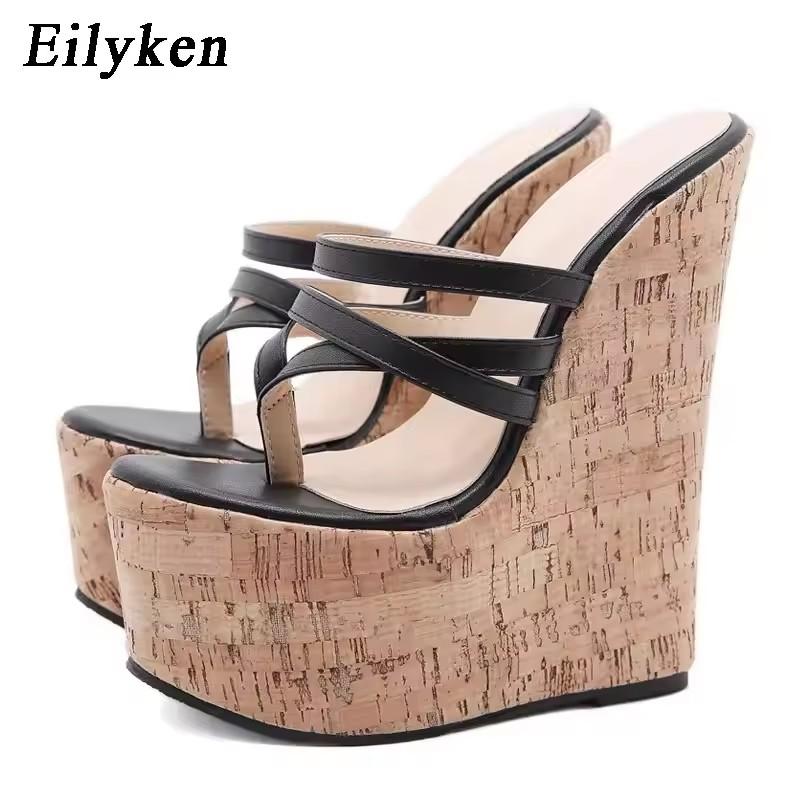 Eilyken Sexy Super 18CM High Heels Platform Wedges Pinch Slippers Women Sandals Mules Shoes Size 35-42