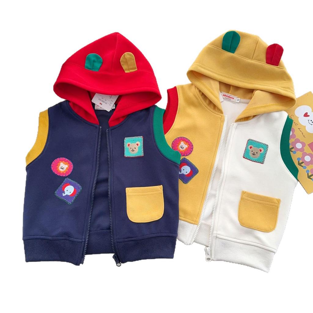 Jimo 2026 Spring Unisex Cartoon Bear Hooded Vest for Kids