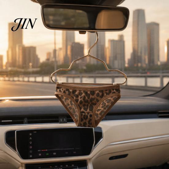 Rearview Mirror Decoration Leopard Print Underpants Car Pendant, Cute Mini Metal Hangers, Triangle Safe Pendant Underwear Quirky Auto Interior